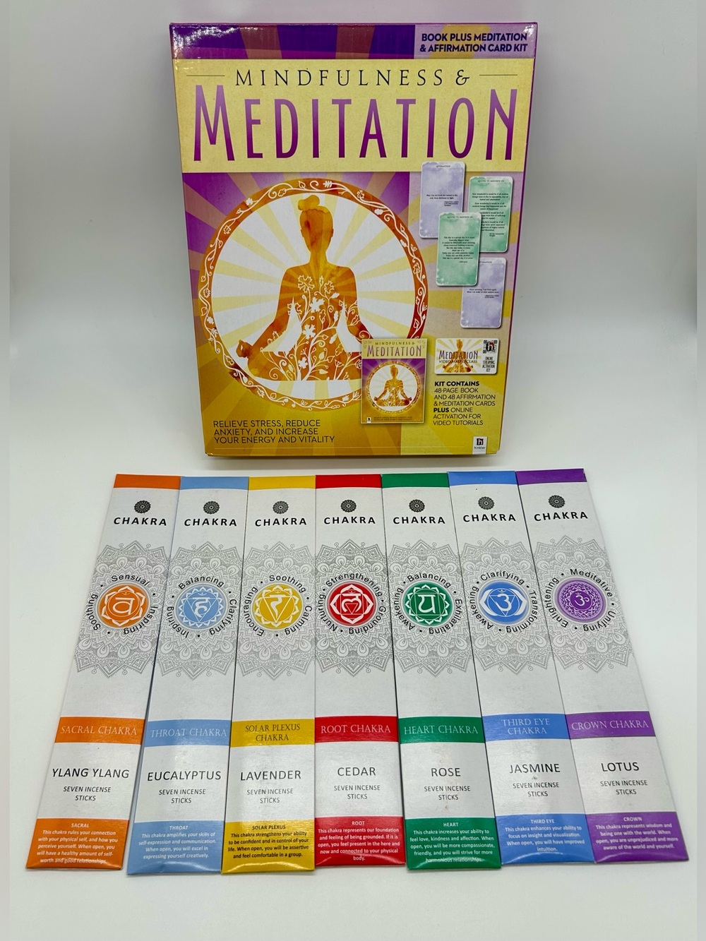 NEW - Mindfulness and Meditation Kit Plus 49 Pcs Seven Chakras Incense Sticks